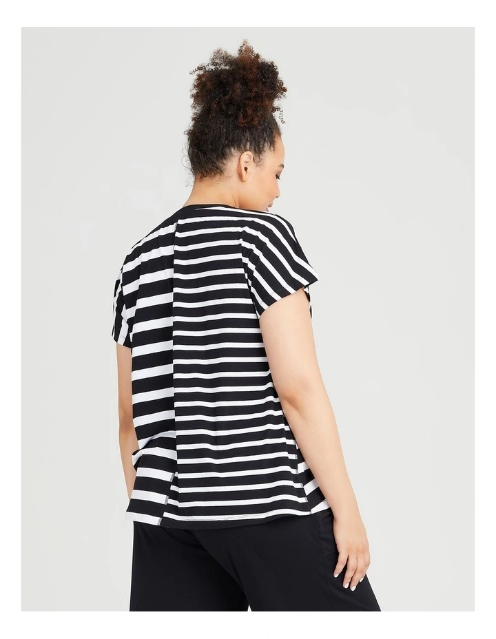 Cotton Mandala Stripe Tee in Black/White Stripe image 2