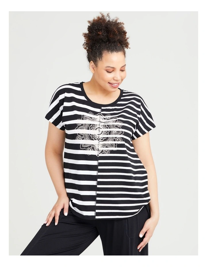 Cotton Mandala Stripe Tee in Black/White Stripe image 3