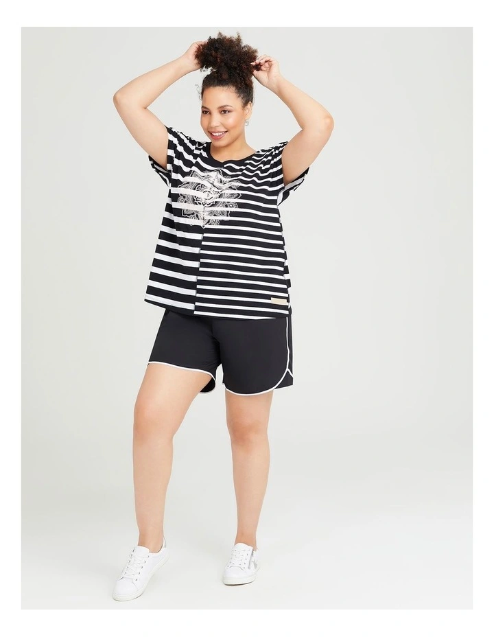 Cotton Mandala Stripe Tee in Black/White Stripe image 5