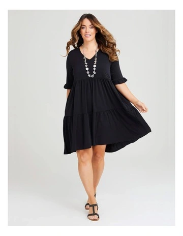 Short Sleeve Luna Tier Dress in Black