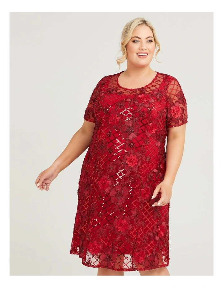Florente Sequin Cocktail Dress in Scarlet Red image 1