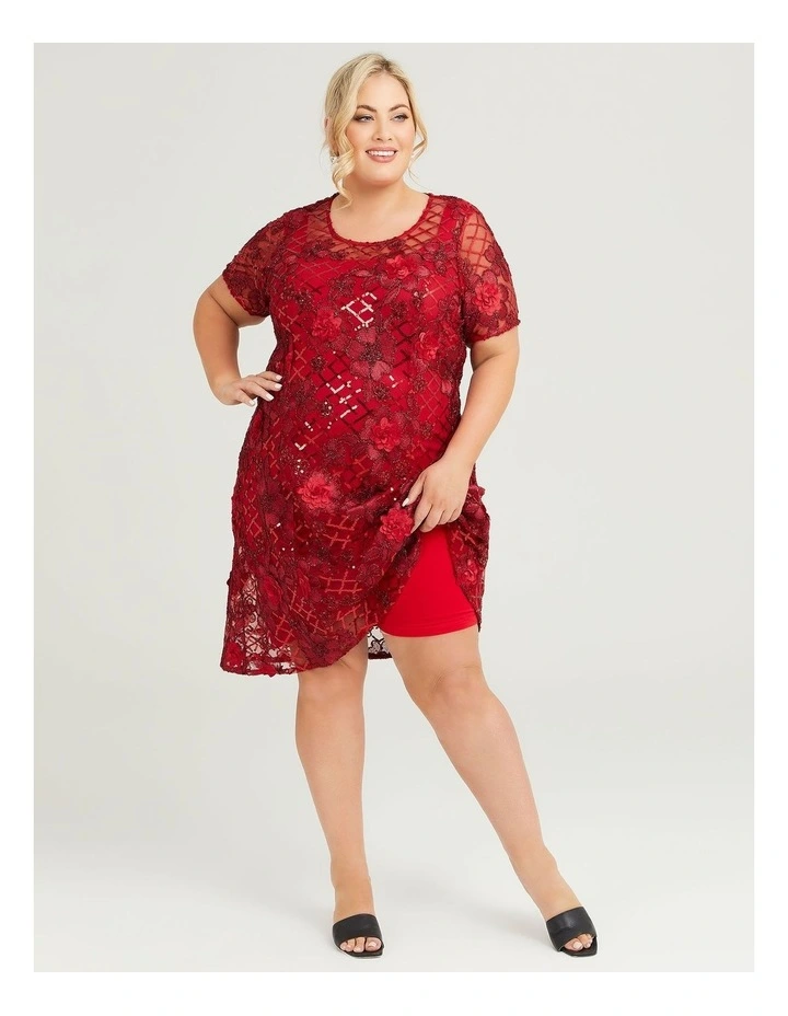 Florente Sequin Cocktail Dress in Scarlet Red image 3