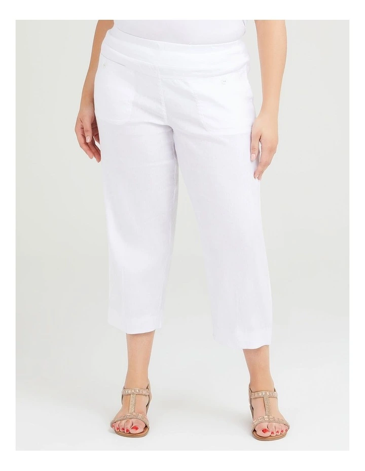 Linen Stretch Ana Crop Pant in White image 1