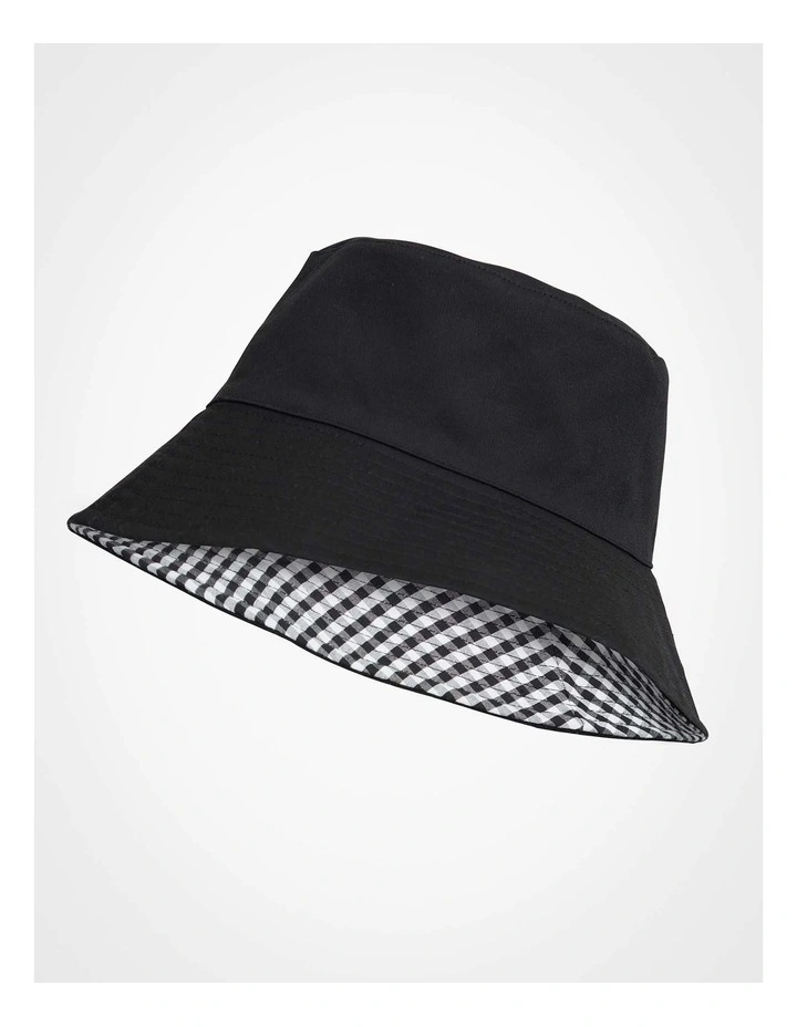 Gingham Reversible Bucket Hat in Black/White image 2