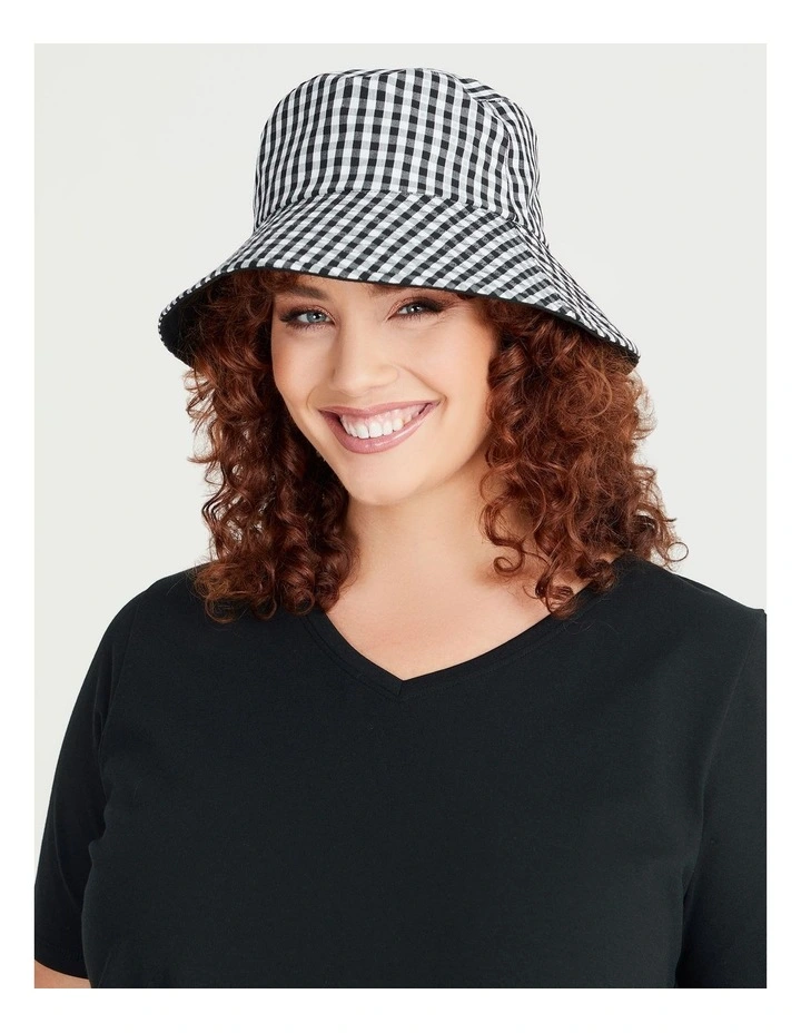 Gingham Reversible Bucket Hat in Black/White image 3