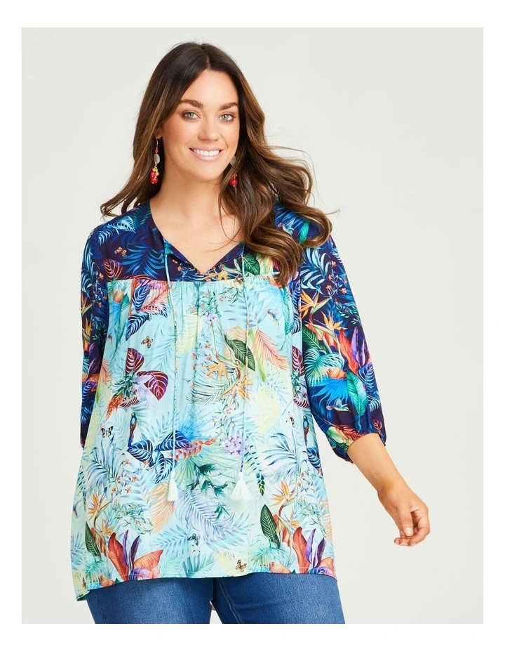 Natural Tropical Spliced Top Print image 1