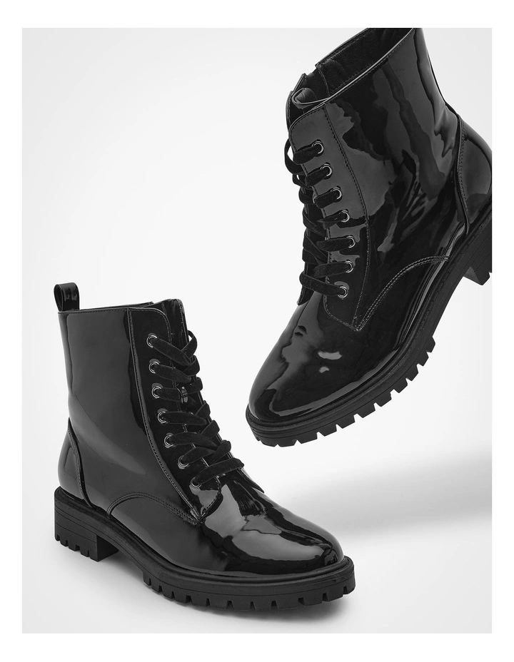 Taking Shape Patent Lace Up Boot Black MYER - Main Image