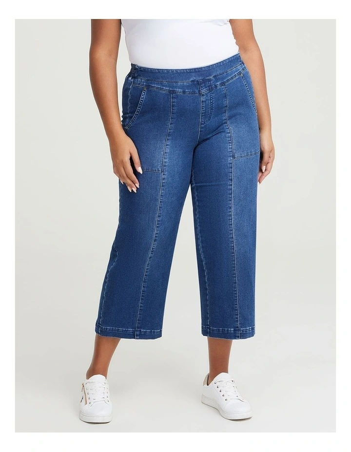 Cotton Wide Leg Pull On Jeans Blue Denim image 1