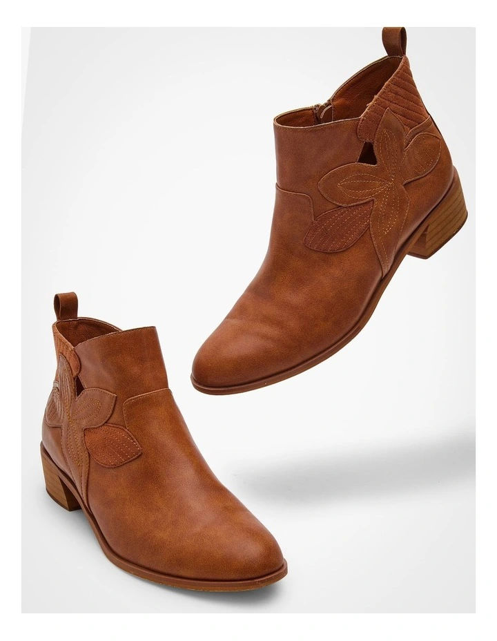 Tan Floral Side Zip Boot Tan image 6