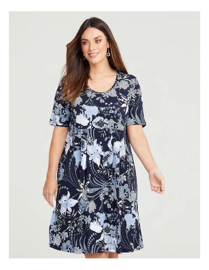 Mosaic Print Dress Dark Indigo Print image 1