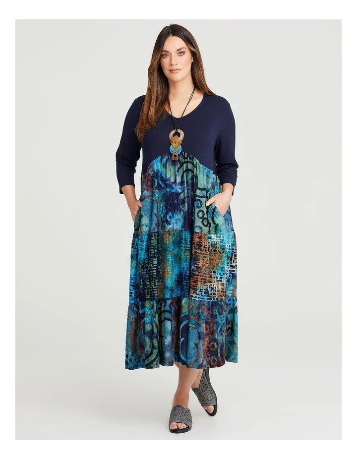 Burnout Tier Maxi Dress Dark Indigo/print image 1