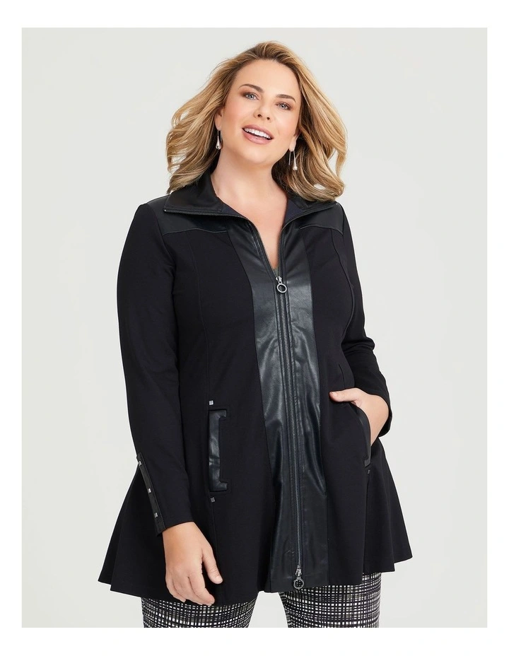 Zip Bamboo & Pleather Jacket in Black image 1