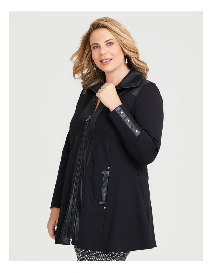 Zip Bamboo & Pleather Jacket in Black image 3