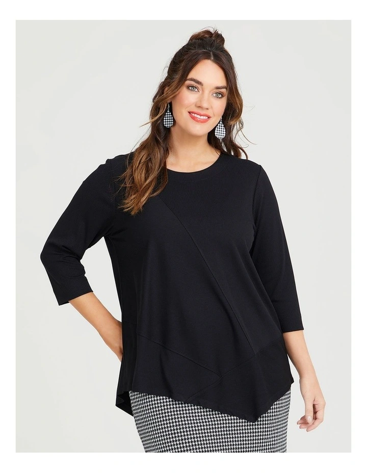 Angled Spliced Long Sleeve Top in Black image 1