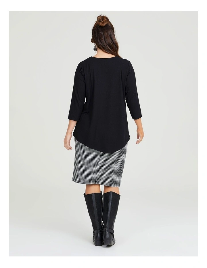Angled Spliced Long Sleeve Top in Black image 2