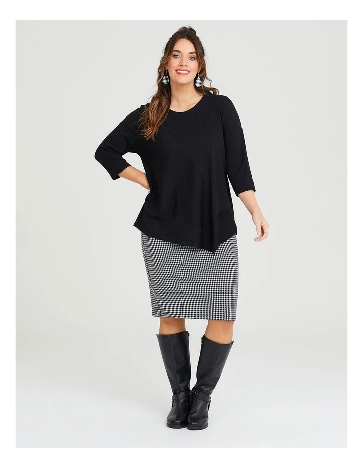 Angled Spliced Long Sleeve Top in Black image 3