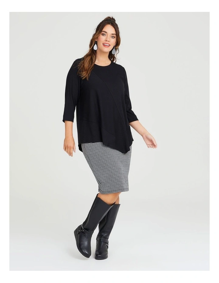 Angled Spliced Long Sleeve Top in Black image 4