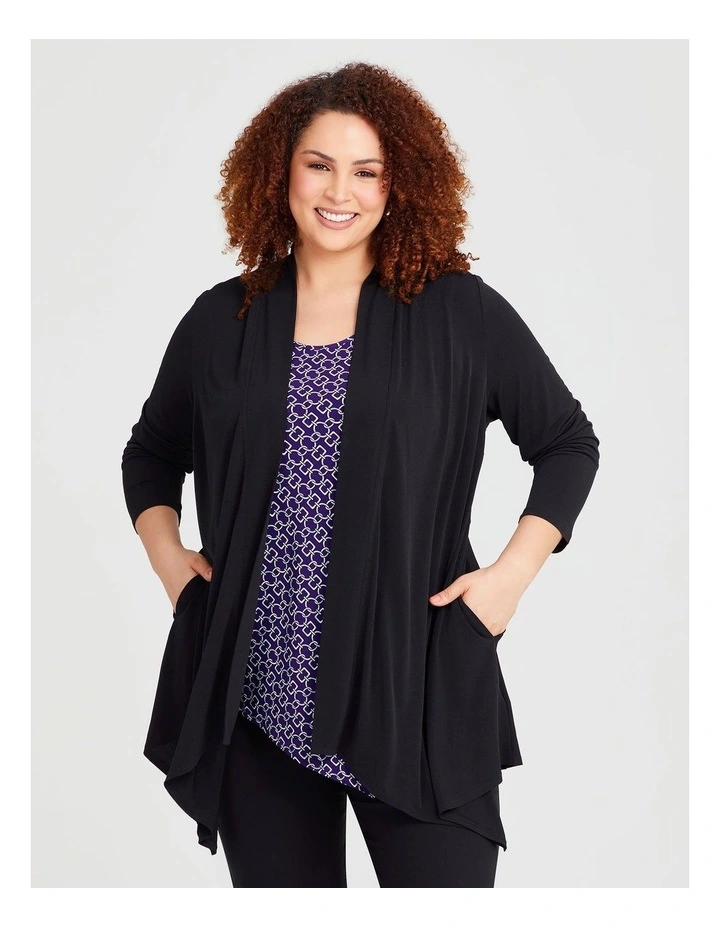 Luna Drape Cardigan in Black image 1