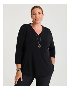 Katie Luna 3/4 Sleeve Top in Black