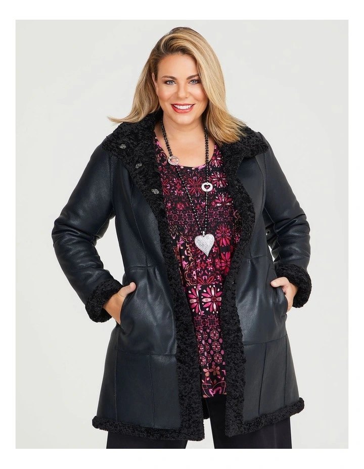 Reversible Shearling Coat in Black image 4