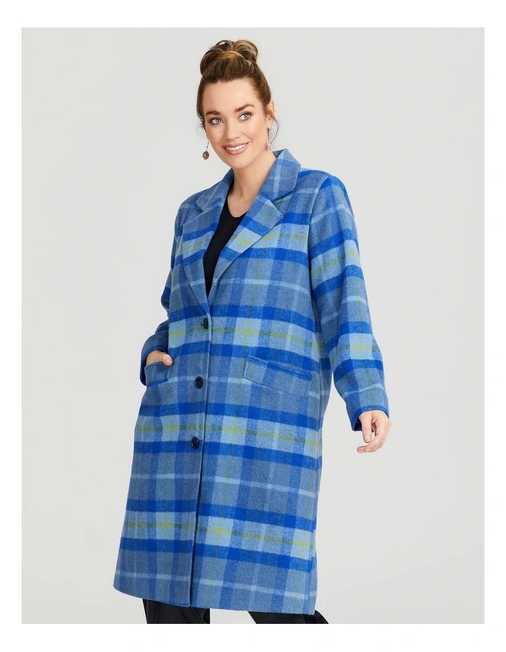 Wool Blend Check Coat in Multi image 3