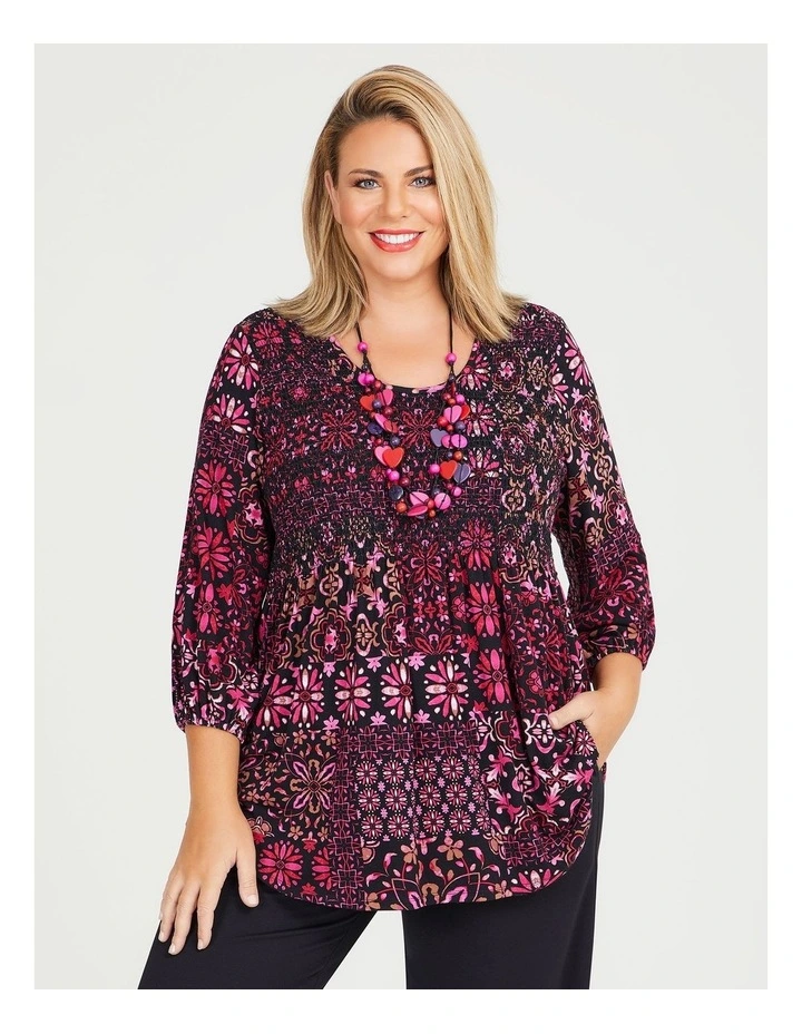 Natural Bittersweet Shirring Top in Multi image 1