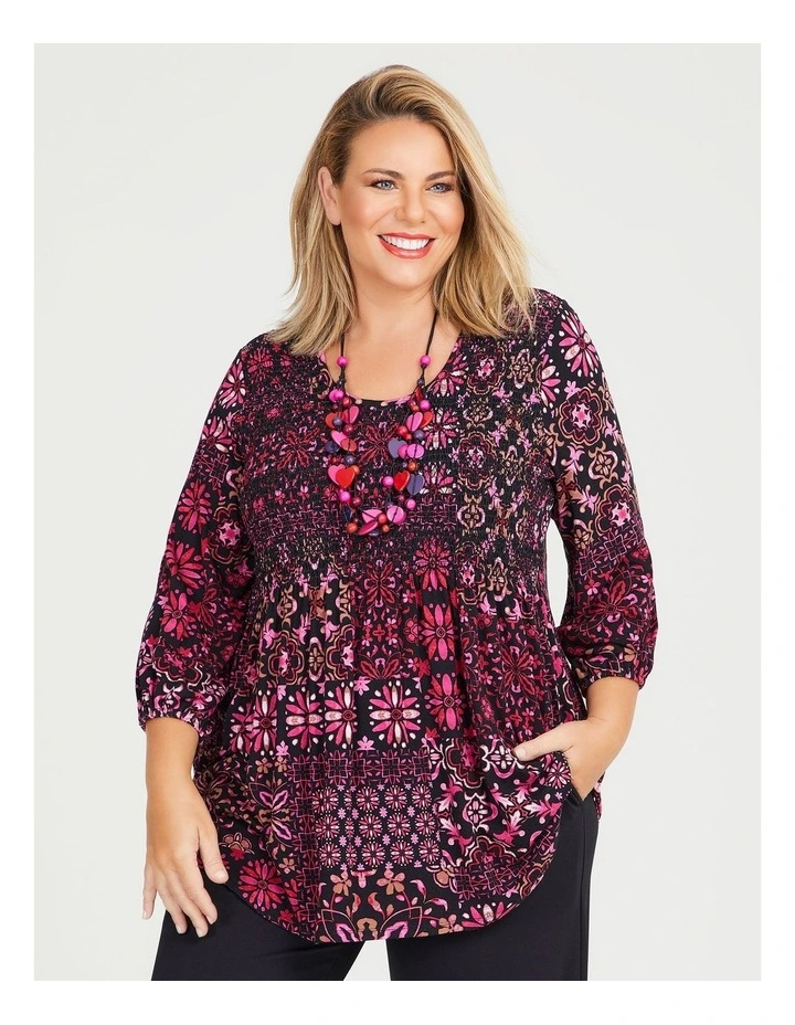 Natural Bittersweet Shirring Top in Multi image 3