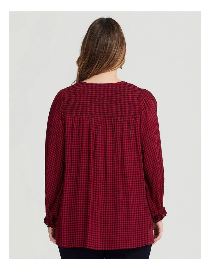 KQ One Size Peach Over Dyed Gingham Top