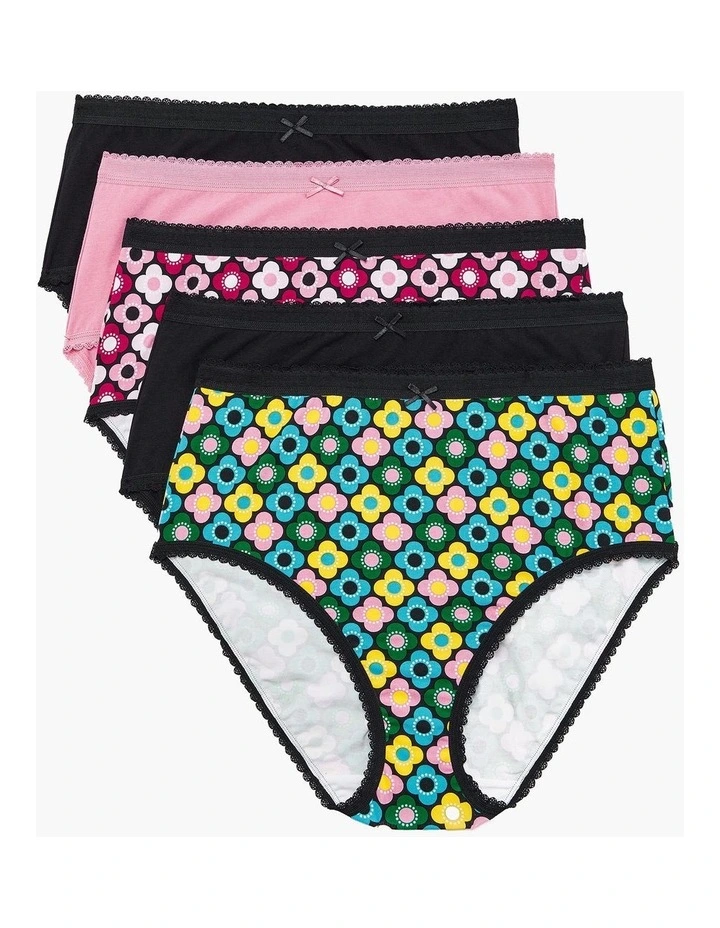 Cotton Retro Briefs 5 Pack in Multi image 1