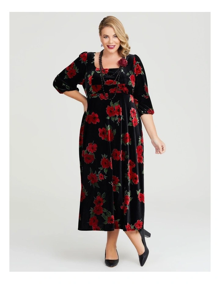 Taking Shape Poppy Devore Velvet Dress Red Floral | MYER