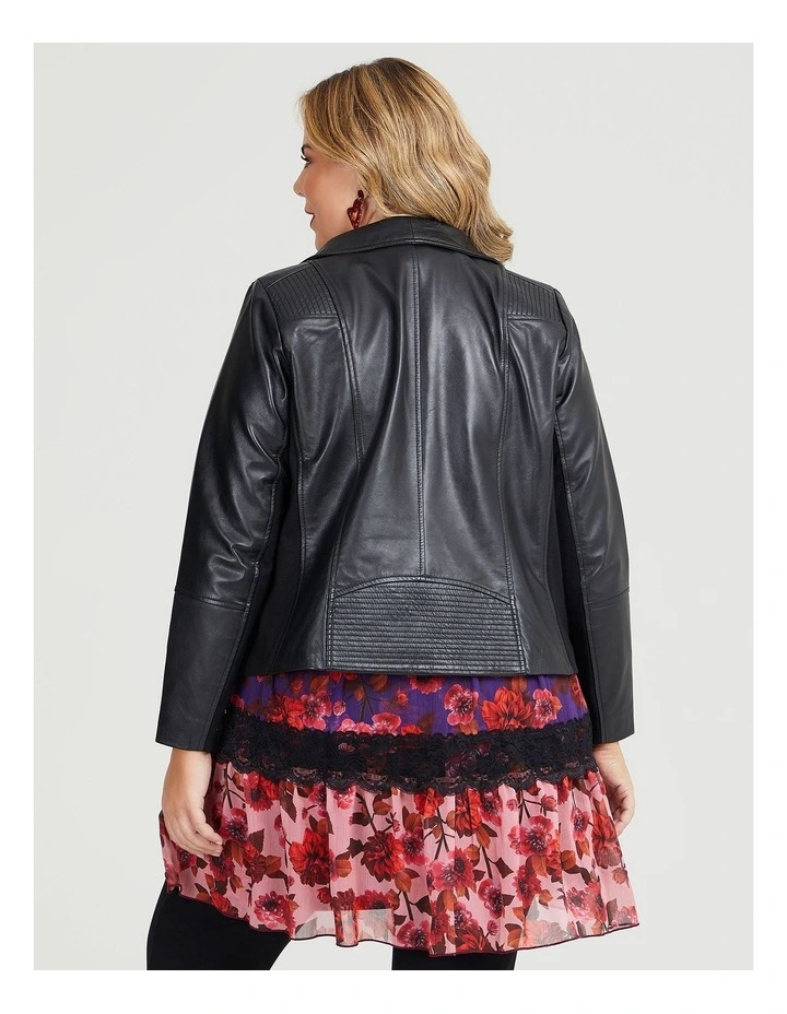 Leather Ponte Charlotte Jacket in Black image 2