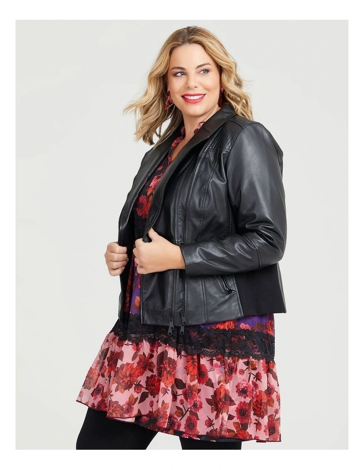Leather Ponte Charlotte Jacket in Black image 3