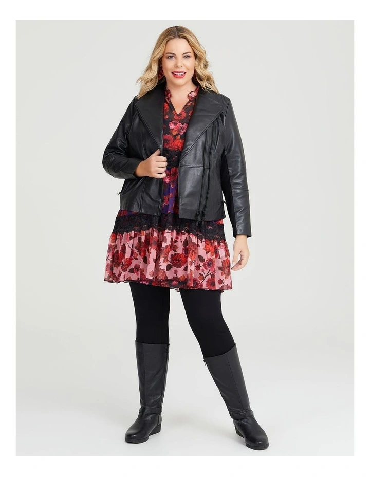 Leather Ponte Charlotte Jacket in Black image 5