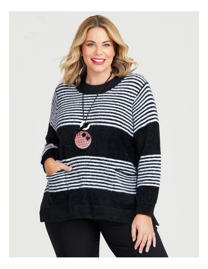 Fluffy Ombre Stripe Jumper Black/white image 3