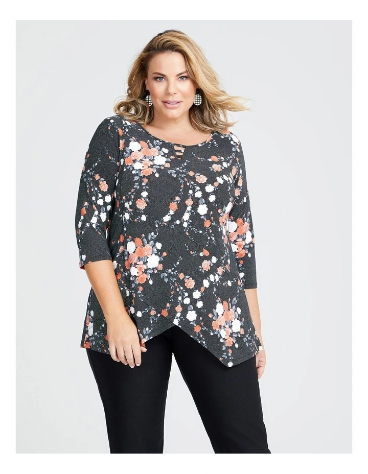 Taylor Spot Floral Print Top in Black Orange Floral image 1