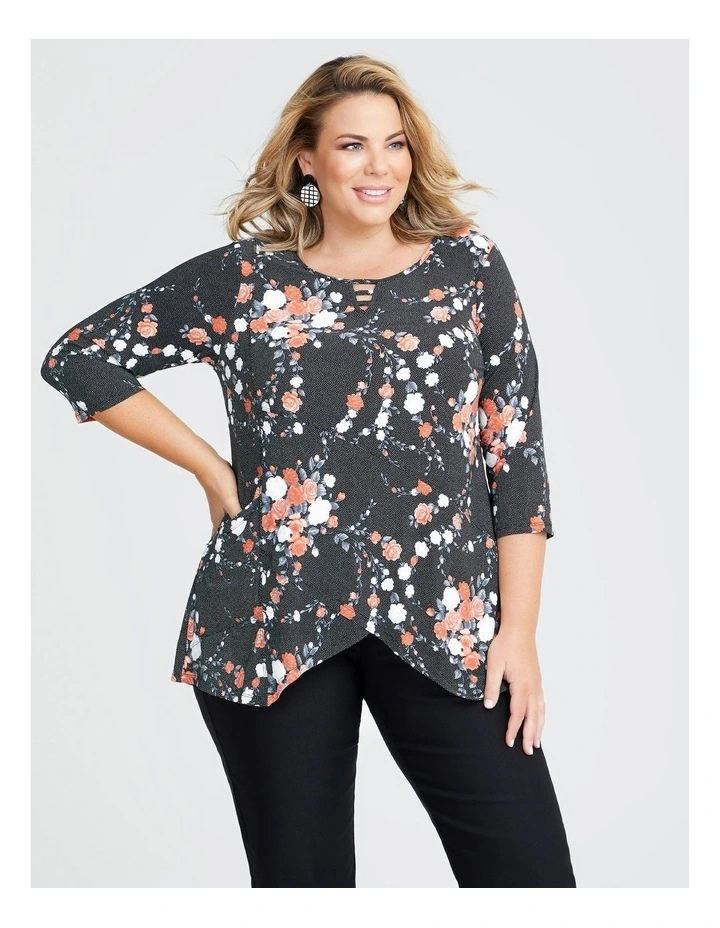 Taylor Spot Floral Print Top in Black Orange Floral image 3