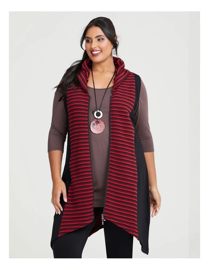 Zip Quilted Knit Spliced Vest in Black/Red image 1