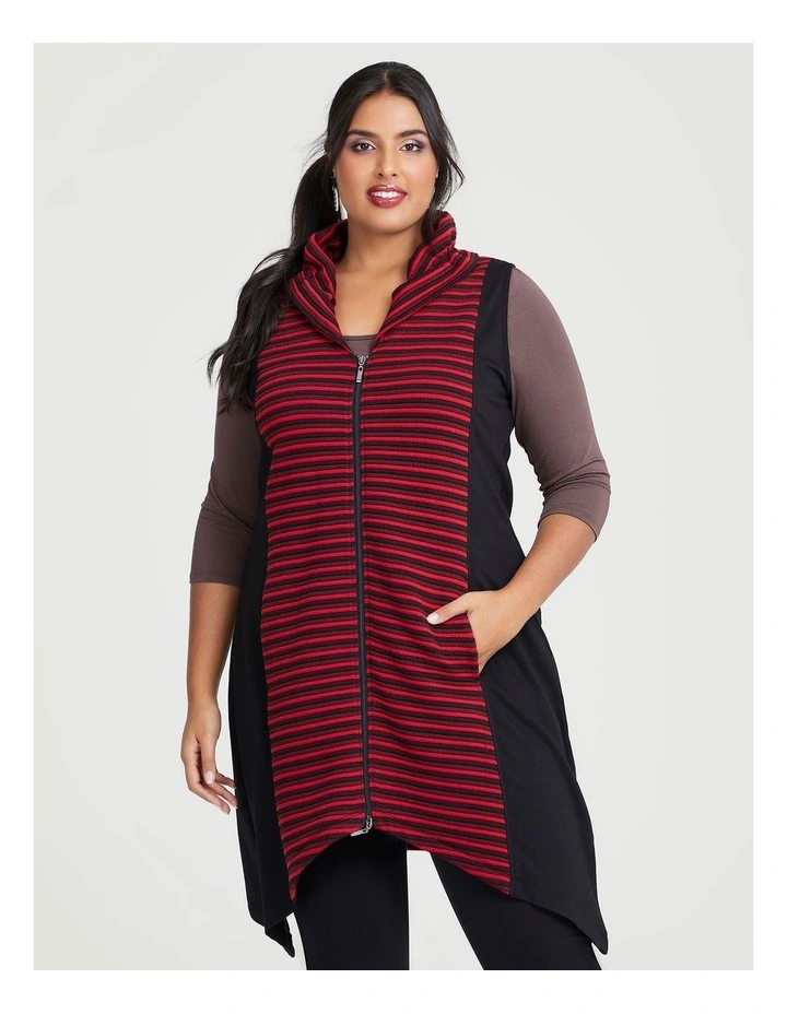 Zip Quilted Knit Spliced Vest in Black/Red image 3