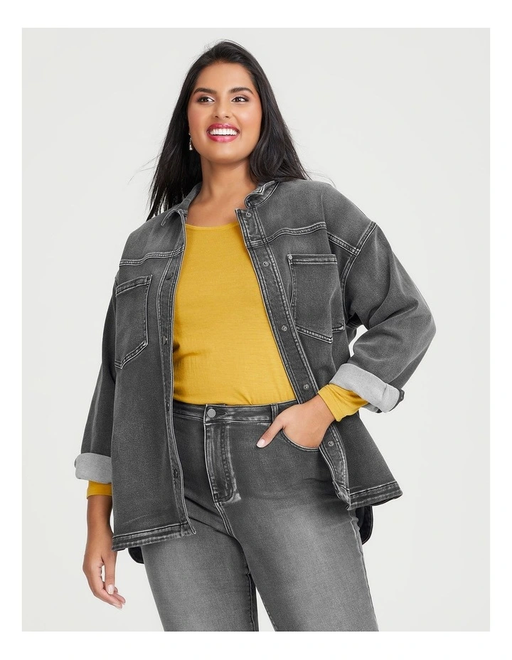 Cotton Denim Shacket in Grey image 1