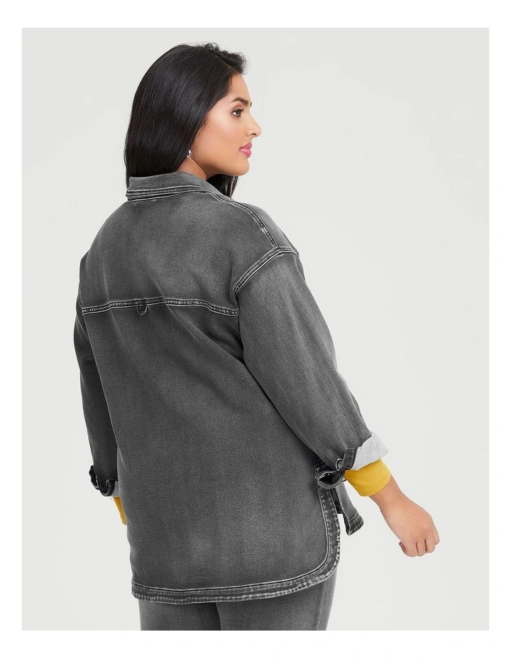 Cotton Denim Shacket in Grey image 2