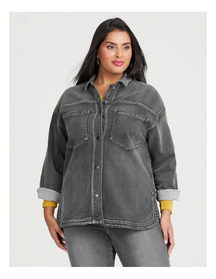 Cotton Denim Shacket in Grey image 3