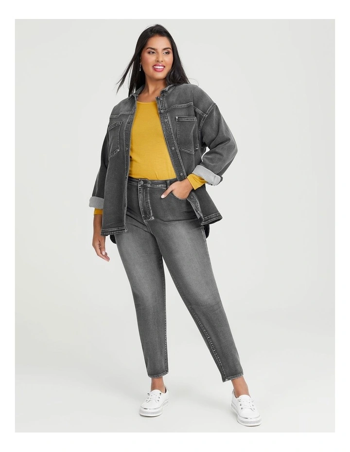 Cotton Denim Shacket in Grey image 4