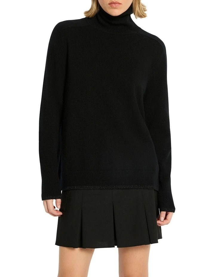 Moda Hi Low Cashmere Turtleneck in Black image 1