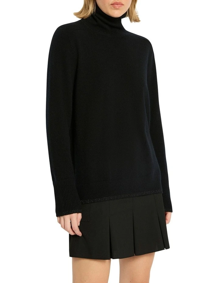 Moda Hi Low Cashmere Turtleneck in Black image 3