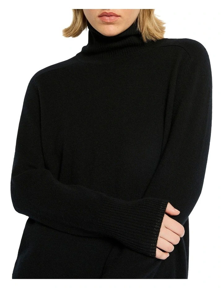 Moda Hi Low Cashmere Turtleneck in Black image 4