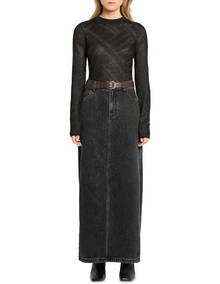 Sheer Geo Crewneck Knit Top in Black image 3