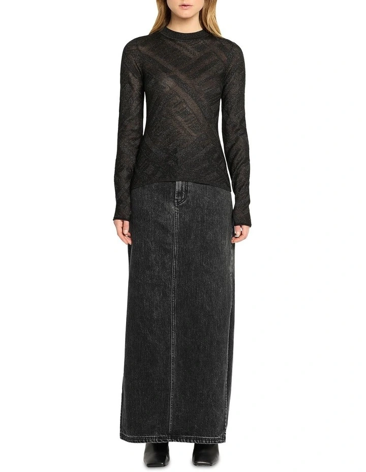 Sheer Geo Crewneck Knit Top in Black image 6