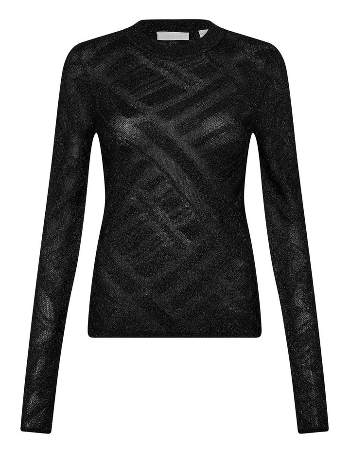 Sheer Geo Crewneck Knit Top in Black image 7