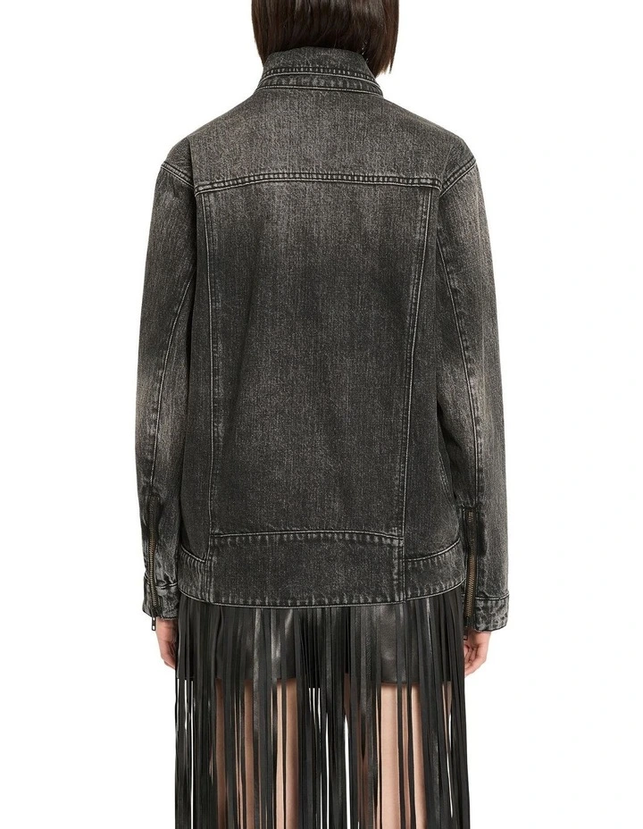 Revival Denim Biker Jacket in Washed Black image 2