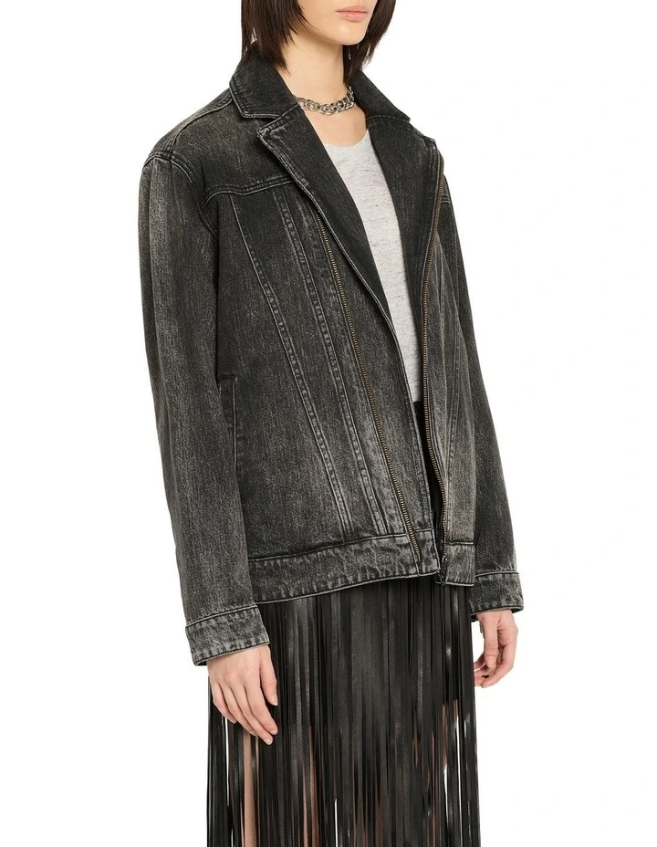 Revival Denim Biker Jacket in Washed Black image 4